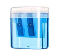 Taille-crayon manuel à double trou avec récipient, coupe-crayon à double trou et couvercle, compact for l'école, la maison et le bureau(Blue)