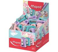 LOT de 75 Taille-crayon en plastique Maped Vivo Pastel à 1 trou - Lame en acier tranchante et durable - Couleurs pastel assorties