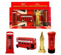 Taille-crayons à deux étages en métal moulé sous pression et pièces en plastique Motif bus rouge, Big Ben, cabine téléphonique et boîte aux lettres