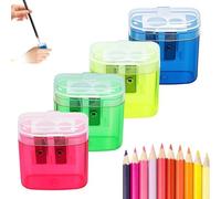 Taille-crayons, doubles trous, taille-crayon portatif avec couvercle, mini taille-crayon de couleur compact, manuel for l'école, le bureau, la maison(4pcs Mix)