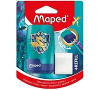 Maped - Taille-Crayons Gomme Duo Dragon 2 en 1 - Taille-Crayons 2 Trous + Gomme - Sans PVC ni Phtalate - Avec Recharge Gomme