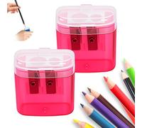 Taille-Crayons Manuels, 2025 Nouveau 2 Trou Manuel Taille Crayon, Taille-Crayon avec Reservoir Stylos épais et Fins Taillecrayon avec Récipient Petit pour Étudiants École Maison Bureau (Rose*2)