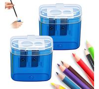 Taille-Crayons Manuels, 2025 Nouveau 2 Trou Manuel Taille Crayon, Taille-Crayon avec Reservoir Stylos épais et Fins Taillecrayon avec Récipient Petit pour Étudiants École Maison Bureau (Bleu*2)