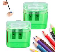 Taille-Crayons Manuels, 2025 Nouveau 2 Trou Manuel Taille Crayon, Taille-Crayon avec Reservoir Stylos épais et Fins Taillecrayon avec Récipient Petit pour Étudiants École Maison Bureau (Bleu*2)