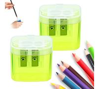 Taille-Crayons Manuels, 2025 Nouveau 2 Trou Manuel Taille Crayon, Taille-Crayon avec Reservoir Stylos épais et Fins Taillecrayon avec Récipient Petit pour Étudiants École Maison Bureau (Bleu*2)