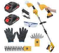 Taille-haie à perche 21 V, mini-taille-haie et cisaille à gazon sans fil, taille-haie électrique réglable avec perche d'extension, chargeur de batterie rechargeable, pour l'élagage des arbres (Yellow)