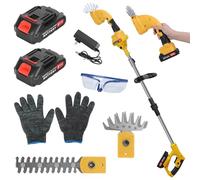 Taille-haie à Perche 21 V, Mini Taille-haie et cisaille Gazon sans Fil 2 en 1, Tondeuse électrique réglable avec d'extension, Batterie Rechargeable Chargeur pour l'élagage des Arbres Jaune