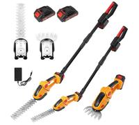Taille-Haie avec Perche Télescopique, 2 en 1 24V Cisaille à Gazon sur Batterie Rechargeable avec 2 Lames et Chargeur, 2*Batterie 1500 mAh, Coupe Haie sans Fil pour Arbustes, Jardin, Gazon, Pelouse