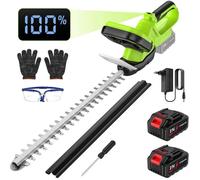 Taille Haie Batterie Sans Fil 21V Brushless - 2 Batteries - Double Lame 51CM - Double Interrupteur de Sécurité - Affichage