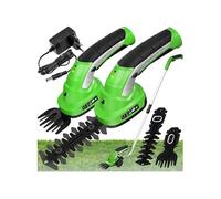 tectake® Taille haie Batterie Cisaille de Jardin Cisailles à Gazon Coupe Bordure Batterie avec 2 Lames différentes, Manche téléscopique et Chargeur 7,2V Batterie Lihtium ION Taille Herbe