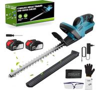 Taille-haie électrique avec batterie 21 V, 48 cm avec batteries de 3,0 Ah, espace entre les lames 1,5 cm, double interrupteur et double lame, taille-haie pour jardin (avec 2 batteries)