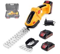 Taille-haie électrique sans fil avec batterie rechargeable, design portable 2 en 1, comprend 2 lames interchangeables pour couper les arbustes et l'herbe