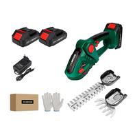 Taille-haie électrique sans fil, vitesse 20000 tr/min, double lame pour une coupe polyvalente , 2 batteries Vert