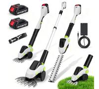 Taille Haie Electrique Telescopique 4-en-1 21V avec 2 Batteries 4,0Ah | Tête Pivotante 180°, Double Lame, Moteur sans Balais, Coupe-Bordure, Cisaille à Gazon et Brosse à Désherber, pour Jardin