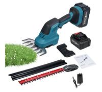 Taille-haie et cisaille à Gazon électrique 21 V 2 en 1 avec Batterie Lithium-ION 4000 mAh et Chargeur, Tondeuse à arbustes portative sans Fil avec tête rotative à 90 degrés et (Prise UE et 2