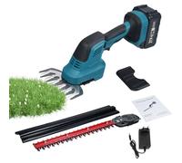 Taille-haie et cisaille à gazon électrique 21 V 2 en 1 avec batterie lithium-ion 4000 mAh et chargeur, tondeuse à arbustes portative sans fil avec tête rotative à 90 degrés et (Prise UE et 1 batterie)