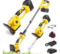 Taille-haie et cisaille à Gazon sans Fil 3 en 1 - Poignée télescopique Extensible avec Deux Lames, Coupe-arbustes électrique léger pour pelouse, buissons, Arbres et Haies Hautes 2 Batteries