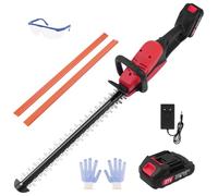 Taille-haie professionnel sans fil - Longueur de coupe : 50 cm - Avec 1 batterie et chargeur - Espacement des dents : 15 mm - Double lames de coupe - Avec gants de protection - Pour haies et arbustes