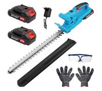 Taille-haie professionnel sans fil - Longueur de coupe : 50 cm - Avec 2 batteries et chargeur - Espacement des dents : 17 mm - Double lames de coupe - Avec gants de protection - Pour haies et arbustes