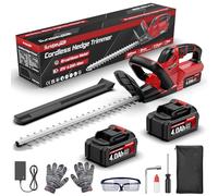 Taille-haie sans fil 21 V, taille-haie électrique 4000 mAh, lame de 52 cm, longueur de coupe 48 cm, capacité d'ouverture des dents de 15,5 mm, taille-haie 600 W pour jardin (rouge)