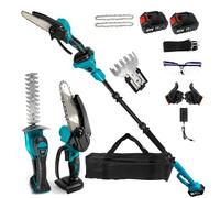 Taille-haie sans Fil 6 en 1 avec Batterie, élagueur à Perche, Mini-tronçonneuse, cisaille à Gazon avec Perche d'extension, 2 Batteries de 4000 mAh pour l'entretien du Jardin et l'abattage