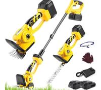 Taille-haie sans Fil, Coupe-Herbe télescopique 3 en 1 et cisaille à arbustes à Double Lame, poignée Extensible, sécateur électrique léger pour pelouse, buissons et Arbres 2 Batteries