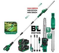 Taille-haie sur perche 2-en-1 - NEWBENY - 12""/51 cm - Moteur sans balais 21V - Perche télescopique 3 positions - 2x3000mAh
