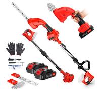 Taille-Haie sur Perche Telescopique Electrique sans Fil 21V 650W avec 2 Batteries Tête Inclinable 2 lames Longueur 200mm/155mm