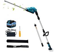 Taille-haie télescopique sans fil pour Makita 18 V, largeur de coupe 48 cm, distance entre les dents 16 mm, hauteur jusqu'à 2,7 m, tête de coupe réglable à 150° (bleu avec 1 batterie)
