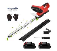 Taille-Haies Professionnel sans Fil 21V, Taille Haie Electrique avec 2* Batterie et Chargeur Rapide, avec Double Lame, Diamètre de Coupe 15mm, Longueur de Coupe 55 cm, pour Arbustes, Jardin (Rouge)