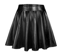 , taille haute, plissée, couleur unie, jupe courte, jupe ample, jupe patineuse métallique, scintillante, brillante, évasée, plissée, ligne A, jupe, Noir , M