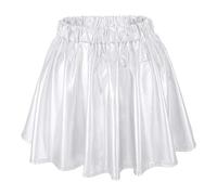 , taille haute plissée, couleur unie, jupe courte, jupe ample, jupe patineuse métallique, scintillante, brillante, évasée, plissée, trapèze, mini jupe, Blanc., XL