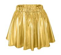 , taille haute plissée, couleur unie, jupe courte, jupe ample, jupe patineuse métallique, scintillante, brillante, évasée, plissée, trapèze, mini jupe, Gd1., XL