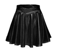 , taille haute, plissée, couleur unie, jupe courte, jupe ample, jupe patineuse métallique, scintillante, brillante, évasée, plissée, ligne A, jupe, Noir , XS