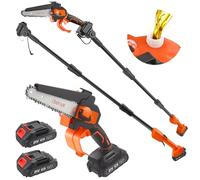 Taille-haute sans fil 2 en 1, mini tronçonneuse de 6 pouces, scie à branche télescopique électrique avec 2 batteries 1,5 Ah 21 V et chargeur, hauteur de travail jusqu'à 4,2 m, sécateur, coupe-branches