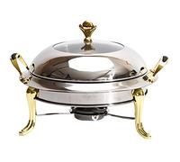 Taille Réelle Tour Chafer Buffet Acier Inoxydable Chafing Dish Dîner Portion Ensemble De Chauffe-Buffet Avec Couvercle Visible, Bac À Nourriture Et Support De Carburant (Diamètre : 28 CM),D'or