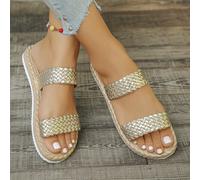 Tailles plus 35-45 Nouvelles sandales d'été mode en or tressé avec semelle en raphia, tongs plates confortables pour femmes, convient pour le port quotidien et la plage CN35,CN36,CN37,CN38,CN39,CN40,C