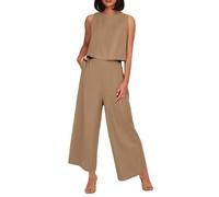 Tailleur 2 Pièces Femme Ensemble De Chandails Gilet Tricoté Pantalon sans Manches Chemisier sans Manches + Pantalon Large Survêtement 2pcs