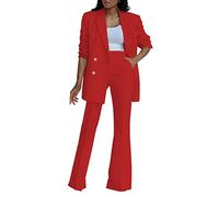 Tailleur Femme 2 PièCes Slim Couleur Unie Mode - Blazer Chic Élégante À Manches Longues Col Revers Veste Manteau Ensemble Travail Pantalon Costumes Ensemble Pantalon au Bureau