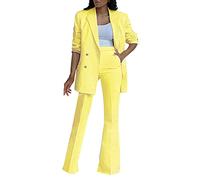 Tailleur Femme 2 Pièces Slim Couleur Unie Mode - Blazer Chic Élégante Longue Manche à Revers Veste Manteau Ensemble Pas Cher Pantalon Costumes Ensemble Pantalon Mi-Saison