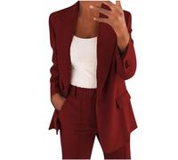 Tailleur Femme Chic et Elegant, Blazer Femmes à Manches Longues Veste mi Saison Grande Taille Couleur Unie Bureau d'affaires avec Boutons Revers Manteau Cardigan Jacket Costume de Travail Ensembles