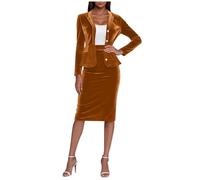 Tailleur Femme Ensemble 2 Pièces Chic et Elegant Blazer Velours + Robe Elegante Slim Fit Veste de Blazer +Jupe Courte Taille Hauts à Revers Robe avec Boutonné Costume pour Bureau Travail Soirées