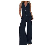 Tailleur Femme Ensemble 2 Pièces sans Manches Blazer Gilet Haut Top et Pantalon Ensembles de Costume Ete Élégant Ensemble Casual Outfits Streetwear