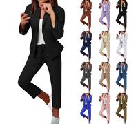 Tailleur Femme Ensemble Pantalon 2 Pièces Business Travail Décontracté Blazer Veste Chic Et Elegant Col Revers Blazer Veste Et Pantalon 2 Pièces Couleur Unie Slim Fit Pantalon Ensemble