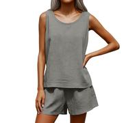 Tailleur Femme Ensemble Pantalon, Ensembles De Pyjama Femme Haut en Maille sans Manches à Col en V Et Short Classique Uni sans Poches pour Tous Les Jours