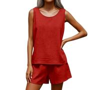 Tailleur Femme Ensemble Pantalon, Ensembles De Pyjama Femme Haut en Maille sans Manches à Col en V Et Short Classique Uni sans Poches pour Tous Les Jours