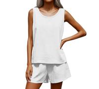 Tailleur Femme Ensemble Pantalon- Ensembles De Pyjama Femme Haut en Maille sans Manches à Col en V Et Short Classique Uni sans Poches pour Tous Les Jours Base