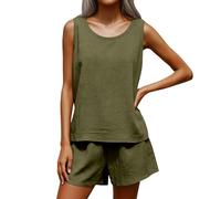 Tailleur Femme Ensemble Pantalon- Ensembles De Pyjama Femme Haut en Maille sans Manches à Col en V Et Short Classique Uni sans Poches pour Tous Les Jours Base