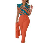 Tailleur Femme Ensemble Pantalon Travail Tunique Tailleurs-Jupes Veste Blazer Chic Gilet Costume Combinaison Pour Soirée Et Elegant Tailleurs-Pantalons Vetement Mariage Grande Taille,Bleu-B,XXL