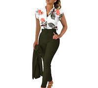 Tailleur Femme Ensemble Pantalon Veste Printemps Tunique De Sport Combinaison Chic Pour Soirée Et Elegant Tenue Mariage Noire Blazer Haut Fluide Tailleurs-Jupes Tailleurs Grande Taille,Vert-A,XXL